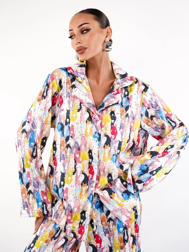 Пижама женская c брюками и рубашкой с принтом Лошади