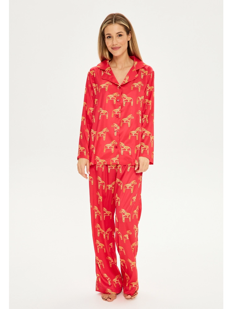 Пижама женская c брюками и рубашкой с принтом