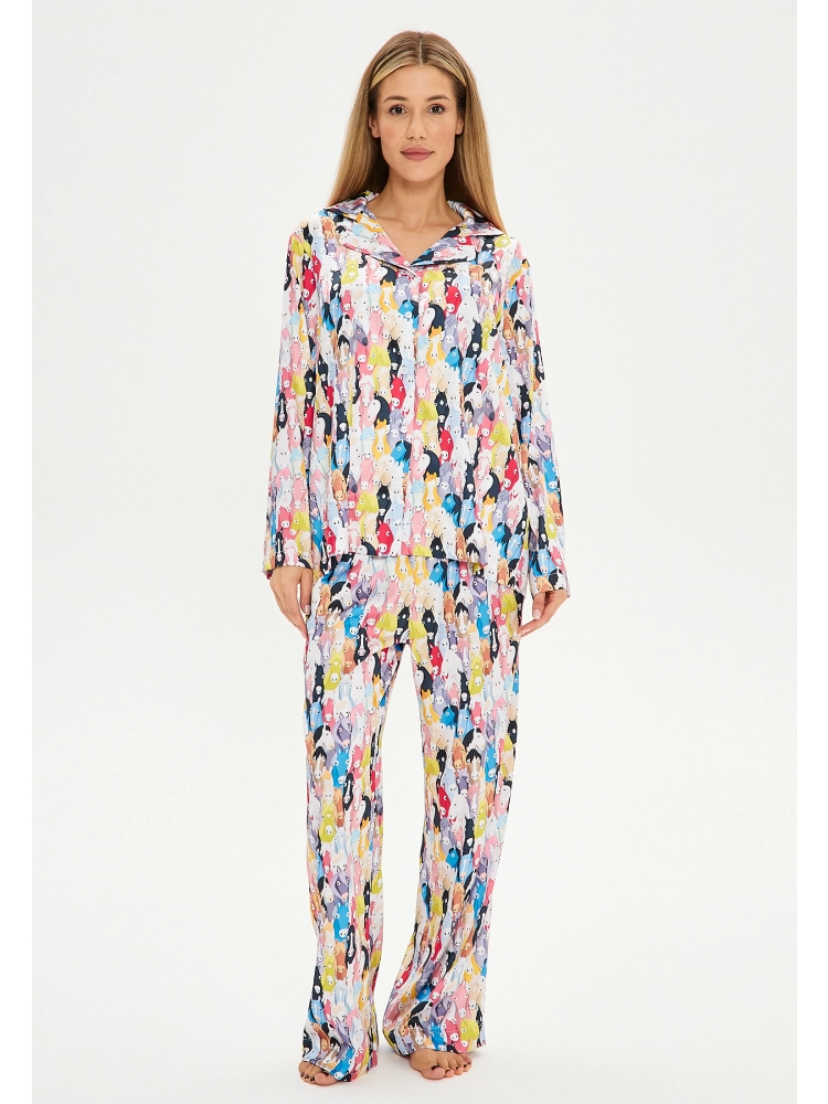 Пижама женская c брюками и рубашкой с принтом